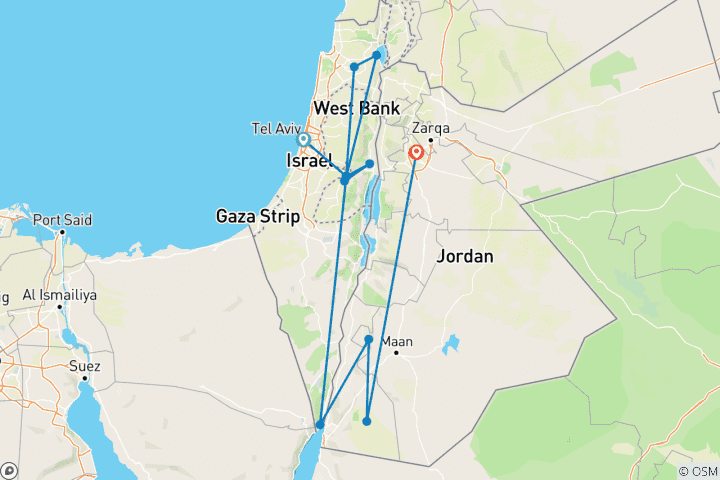 Map of Israel and Jordan in 7 days
