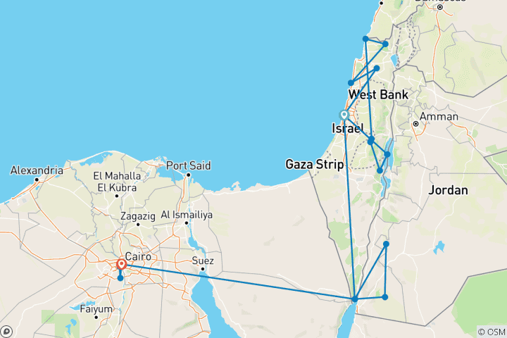 Map of Israel, Jordan and Egypt 10 days