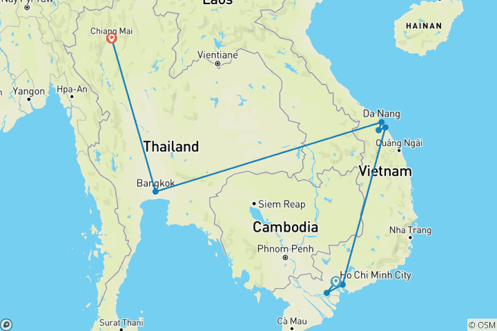 Carte du circuit Voyage culturel de 11 jours au Vietnam et en Thaïlande