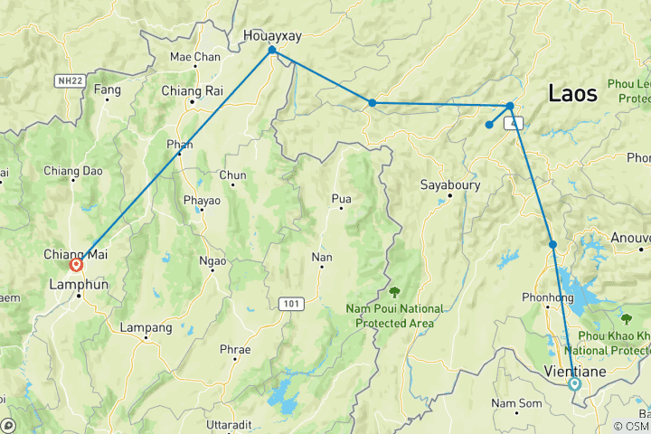 Carte du circuit Laos : Lever de soleil et cuisine de rue