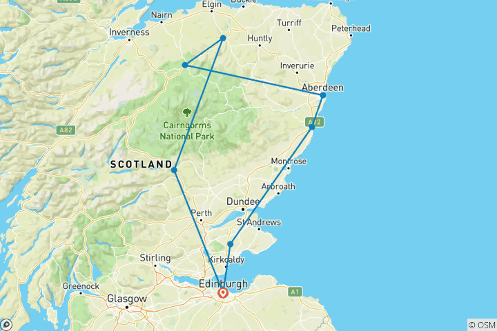 Carte du circuit Circuit de 4 jours à la découverte des whiskies de malt du Speyside
