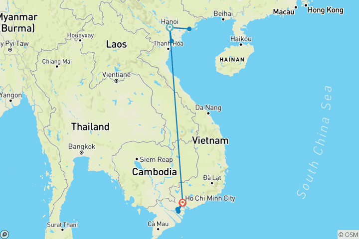 Map of Essence of Vietnam: Hanoi, Ninh Binh, Halong Bay & Saigon in 7 Days
