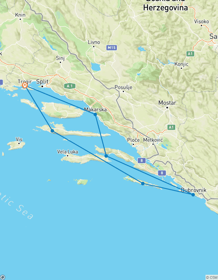 Croisière aller-retour de 8 jours à Split, bateau Classic Plus, 18-35 ans circuit