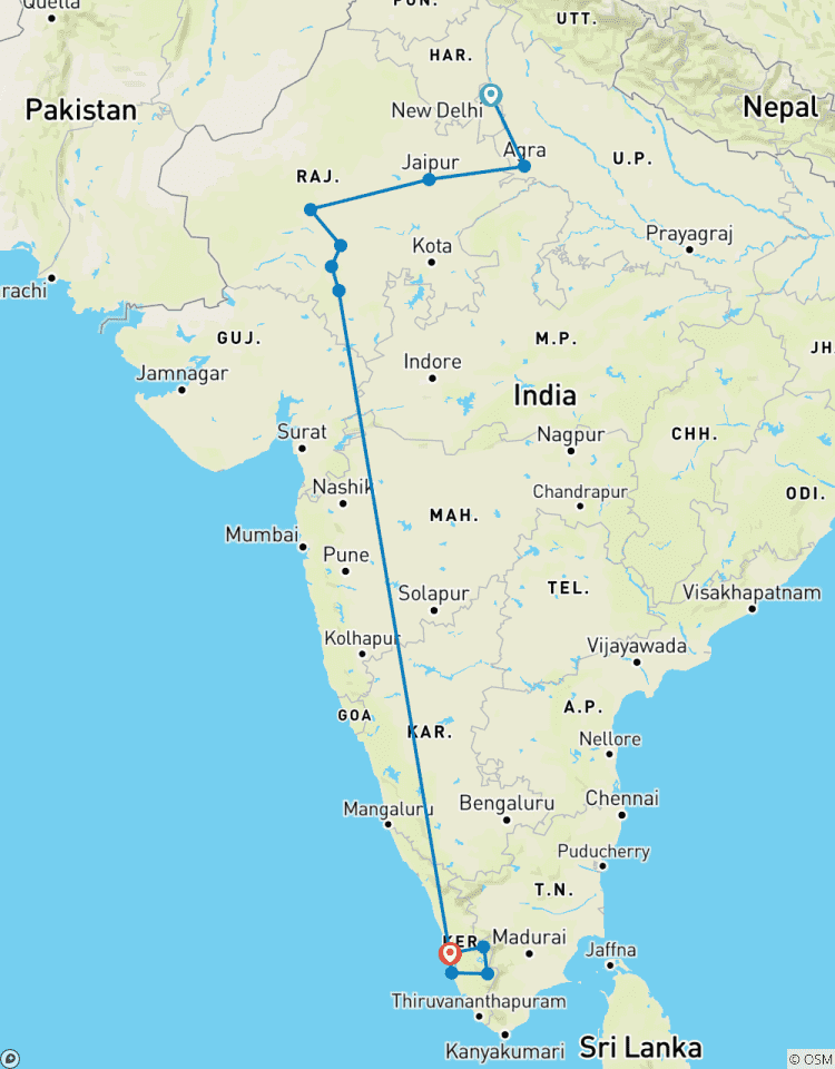 Le patrimoine du Rajasthan et la magie du Kerala - Inde du Nord et du Sud circuit