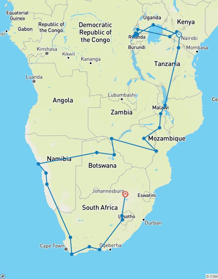 De Nairobi à Johannesburg (94 jours) circuit