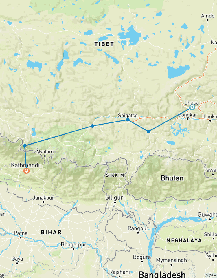 7 Daagse Tibet Rondreis Lhasa naar Kathmandu Overland Kleine Groepsreis Tibet-rondreis
