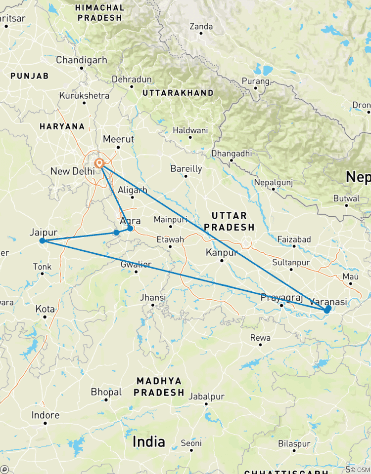 Gouden Driehoek Tour met Varanasi-rondreis