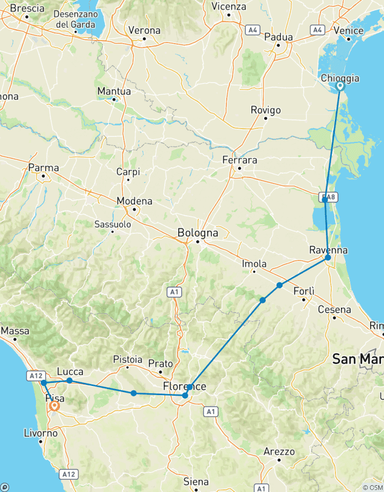 Circuito Cruza Italia en bicicleta En bicicleta de Venecia a Pisa autoguiado clásico