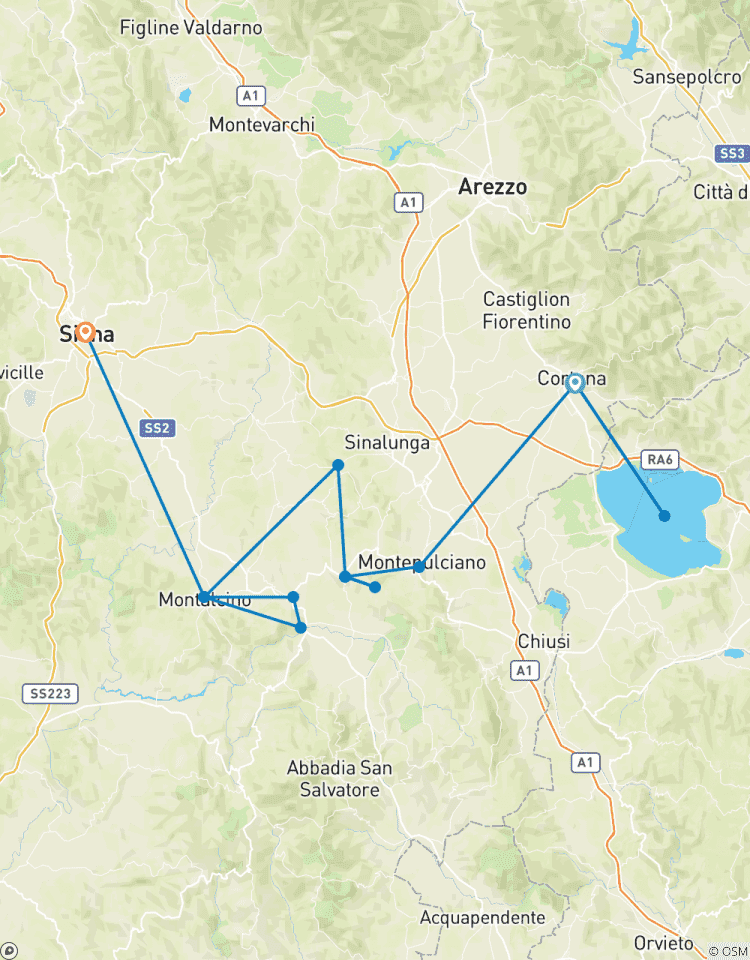 Circuito Postal Toscana meridional - ciclismo cortona, Montalcino, Siena - clásico autoguiado