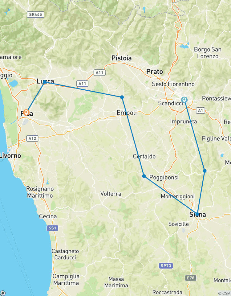 Circuito Toscana clásica - ciclismo de Florencia a Pisa - autoguiado clásico