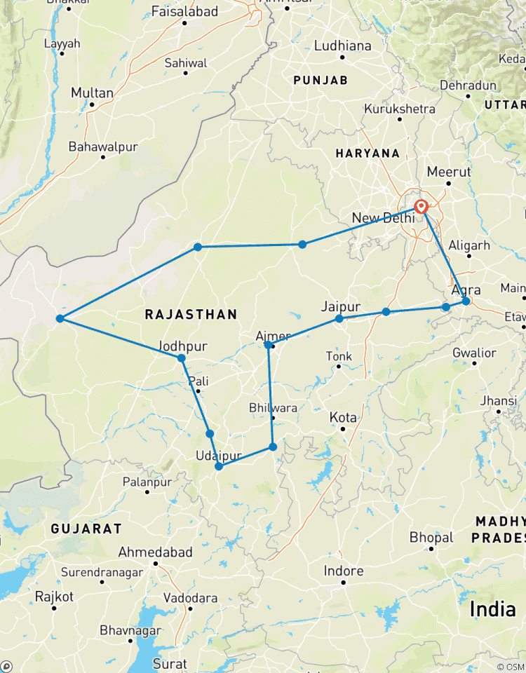 Circuit royal au Rajasthan avec hôtels-boutiques (Delhi, Mandawa, Bikaner, Jaisalmer, Jodhpur, Udaipur, Pushkar, Jaipur, Agra, Delhi) circuit