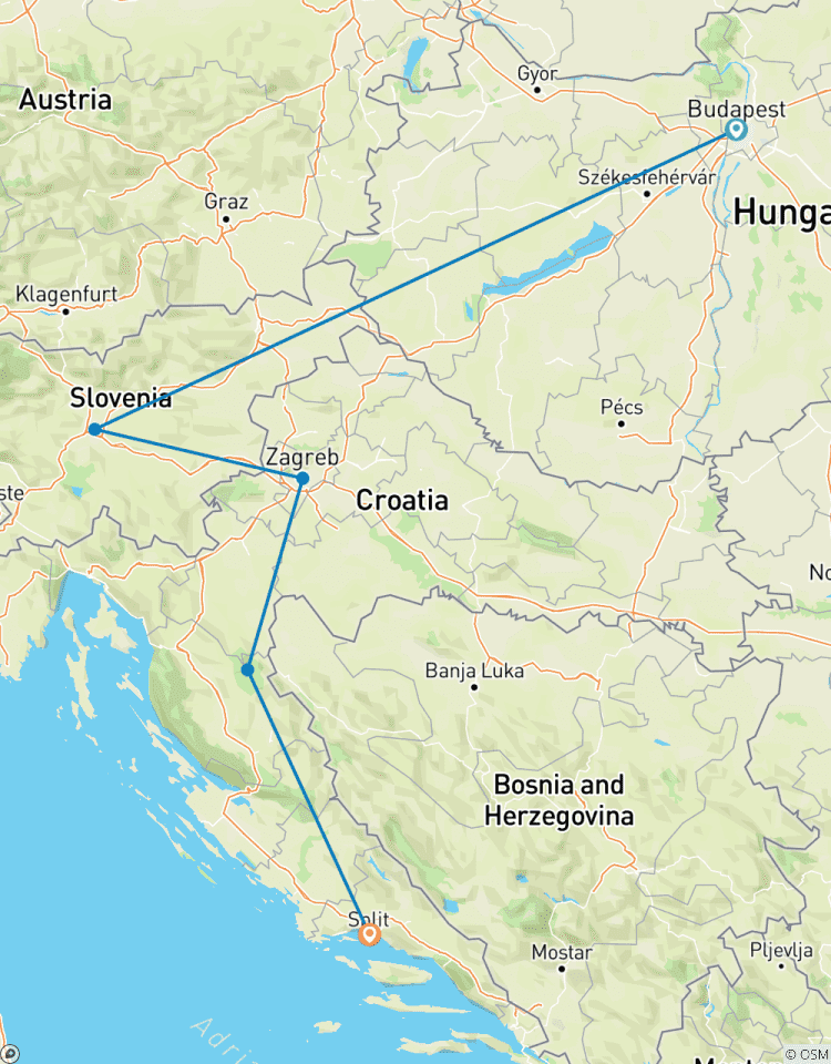 Circuito Recorrido en tren en grupo de Budapest a Split (18-30 años)