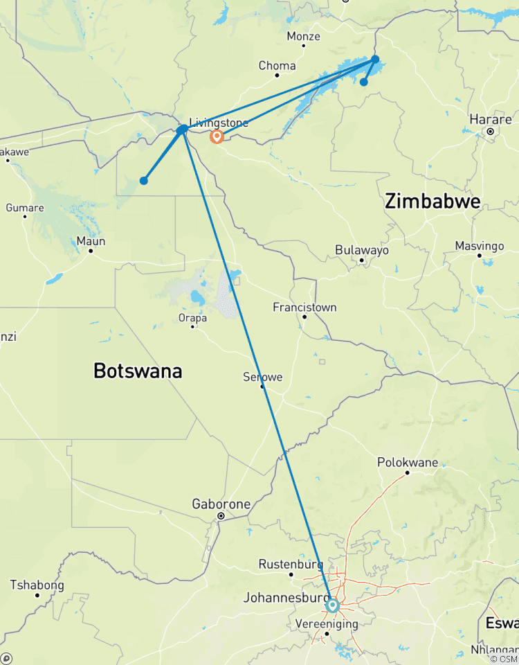 Croisière safari le long du fleuve Zambèze - Afrique du Sud, Botswana, Namibie, Zimbabwe (croisière de port à port) (11 destinations) circuit