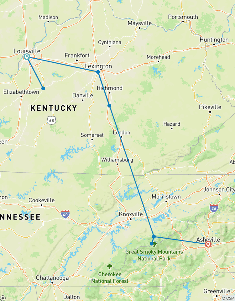 Bluegrass Country et les Smoky Mountains avec Louisville, Lexington, Gatlinburg et Asheville (de Louisville, KY à Asheville, NC) (2026) circuit