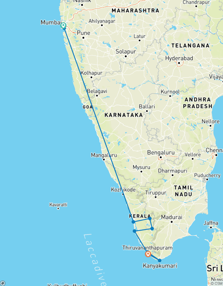 Idyllisches Kerela mit Mumbai und Strandurlaub auf einem Luxus-Hausboot in Kovalam Rundreise
