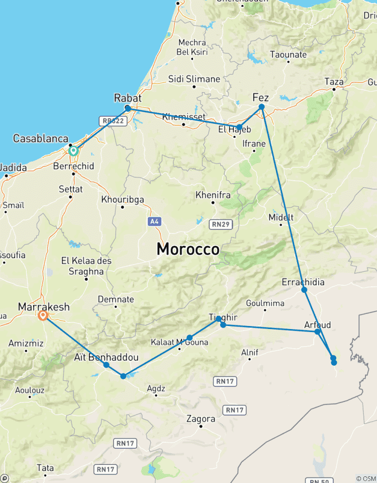 Circuit de découverte des villes impériales et du Sahara au départ de Casablanca circuit