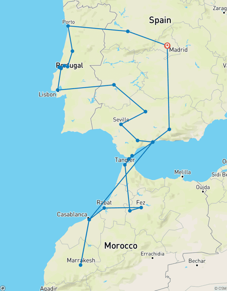 Portugal, Andalousie et Maroc (pays multiples) circuit