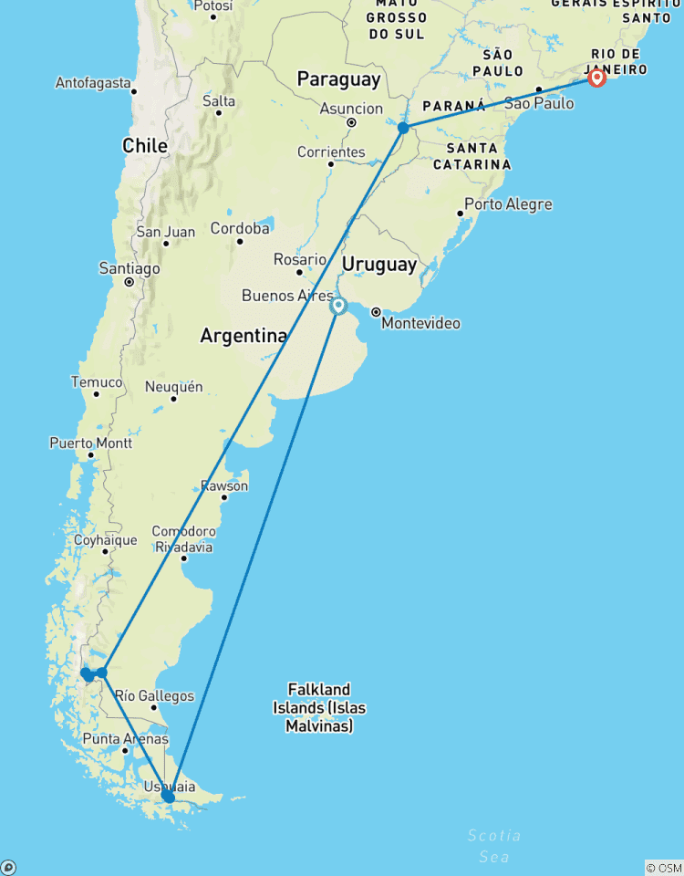 Circuito Ruta de 15 días de Patagonia a río de Janeiro