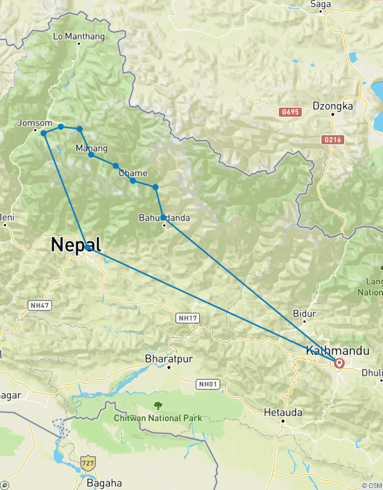 15 jours de trek sur le circuit de l\'Annapurna (trek du col de Thorong La) circuit