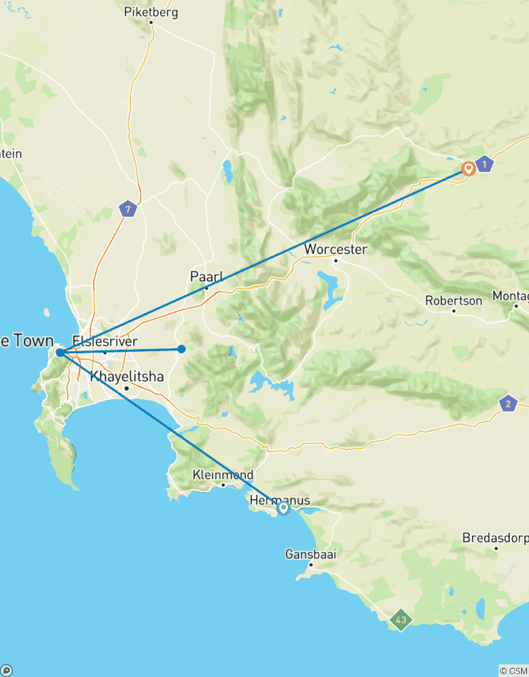 Südafrika Kapstadt 5 Tage Attraktionstouren: Walbeobachtung & Kap-Halbinsel & Weinverkostung & Aquila-Safari & Paragliding-Tour Rundreise
