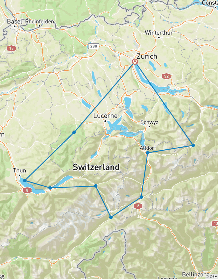 Schweizer Alpen Bergtour mit Furka-Pass (Navi geführt) Rundreise