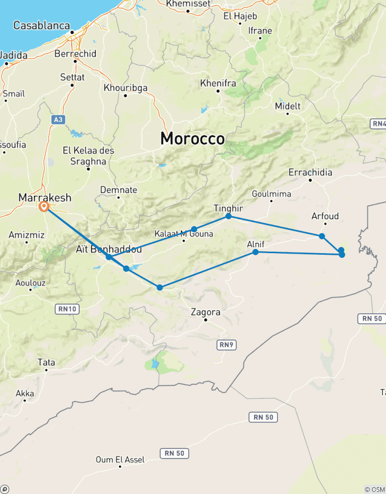 5 jours d\'excursion dans le désert du Sahara au départ de Marrakech circuit