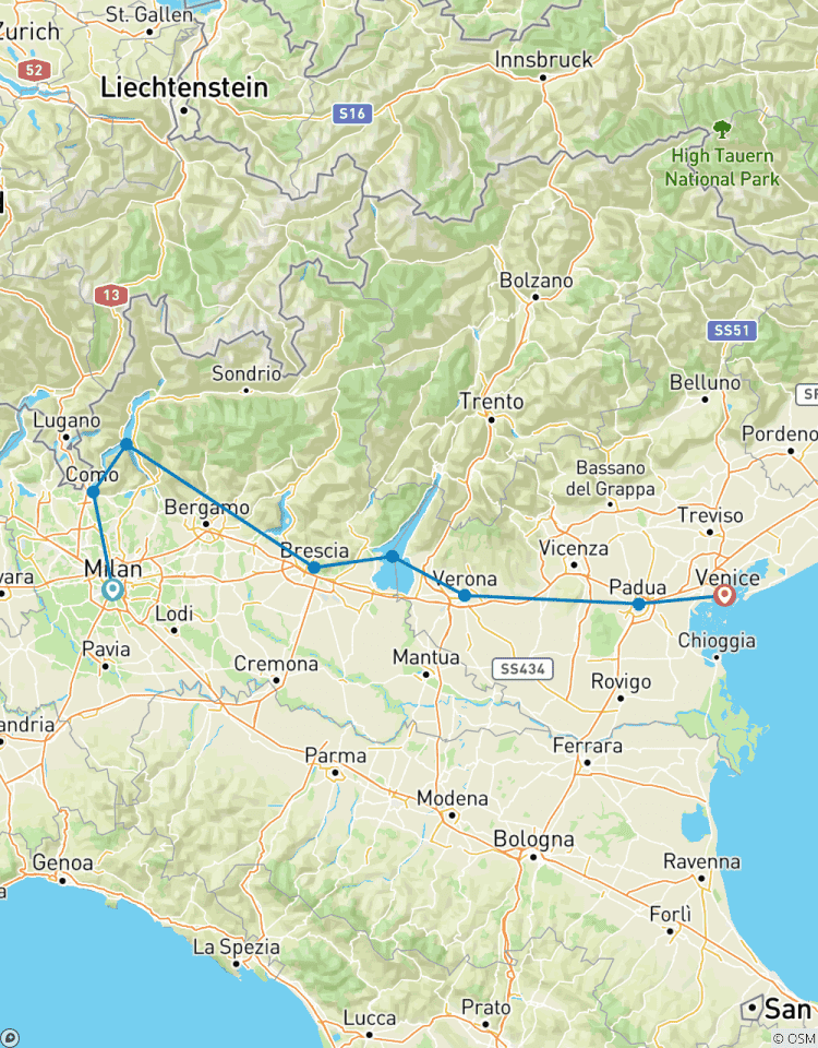 Lacs et lagunes : lac de Côme, lac de Garde et Venise, circuit privé de 6 jours circuit