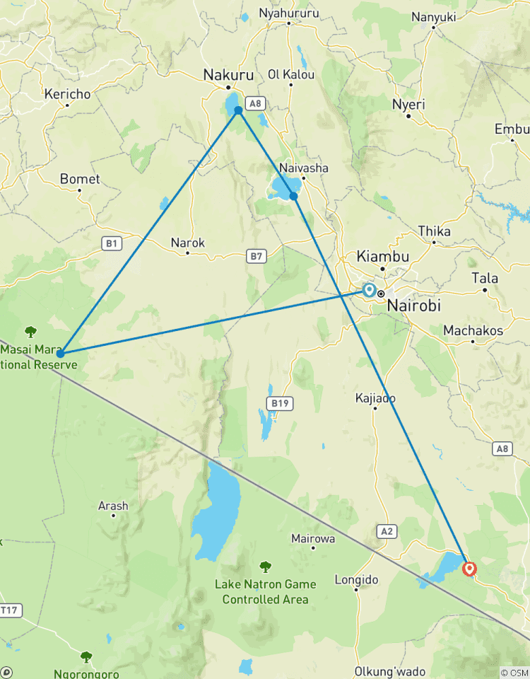 Circuito Safari en grupo económico de 7 días y 6 noches a los parques de Maasai Mara, Lago Nakuru, Naivasha y Amboseli