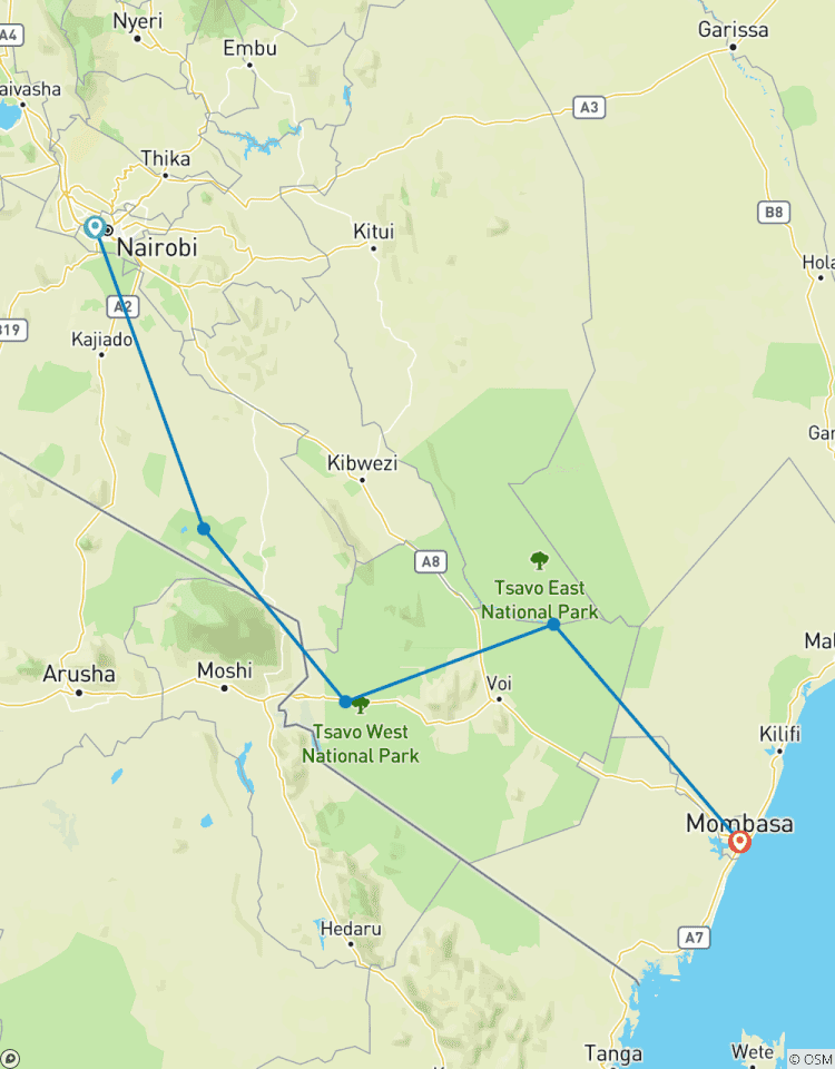 5 Days Kenya medium range safari for Amboseli and Tsavo Parks from Nairobi to Mombasa Tour