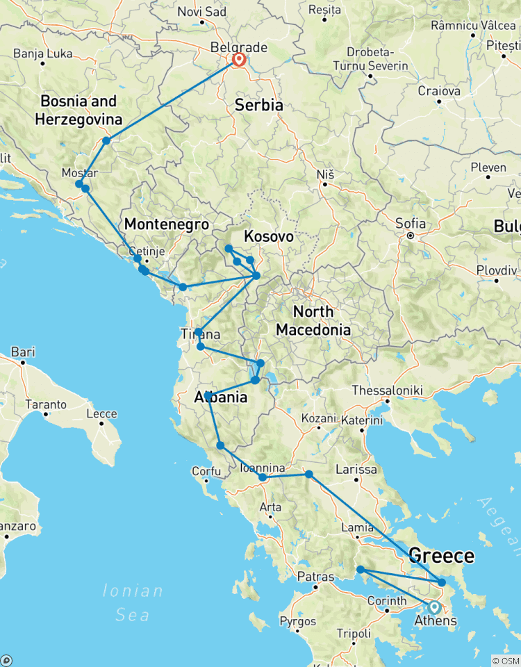 Athens to Sarajevo / Belgrade; Semi – Private Tour with Dedicated Tour Leader & Car Tour
