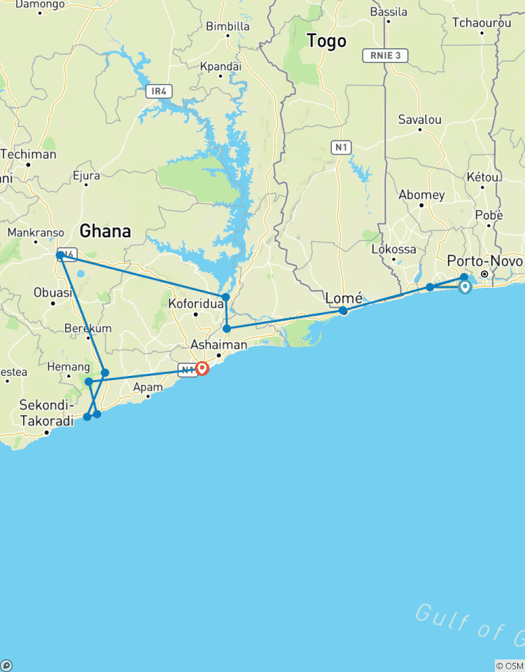 Le Bénin, le Togo et le Ghana magiques, y compris les festivals annuels de Ouidah (vaudou) et d\'Akwasidae, 14 jours (du 8 au 21 janvier 2027) circuit