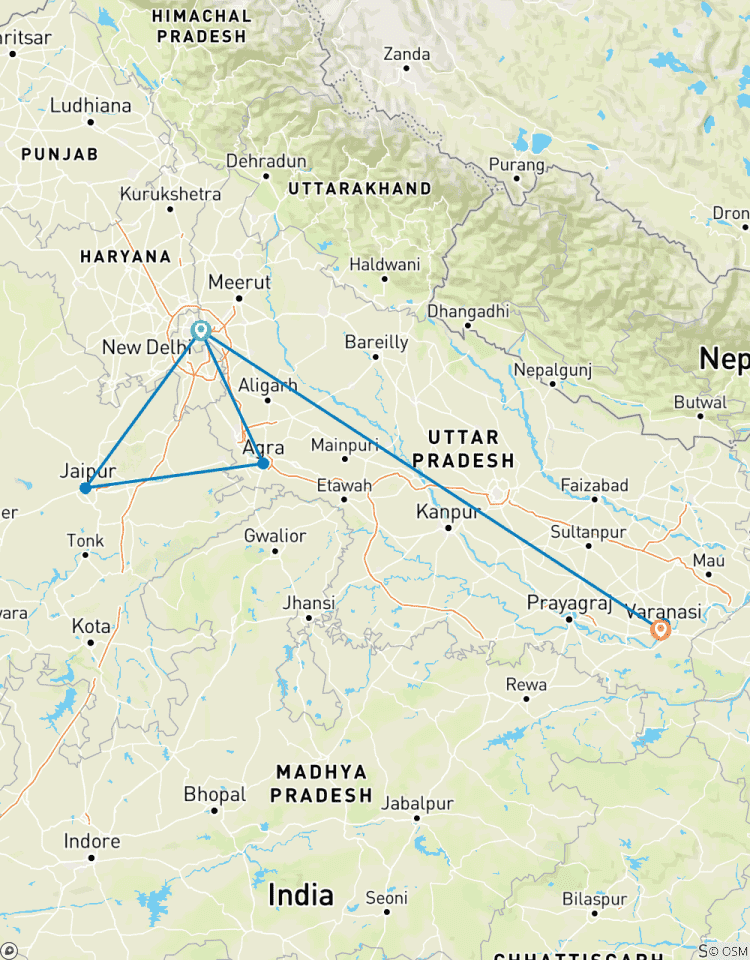 Gouden Driehoek Tour met Varanasi {Taj Mahal Zonsopgang, Ganga Aarti, Boottocht & Meer }-rondreis