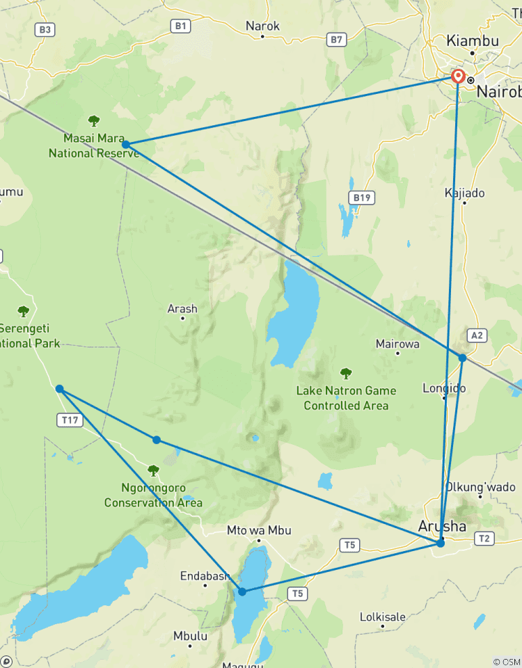 Circuito Safari de campamento en grupo de 8 días por Kenia y Tanzania con alojamiento gratuito la primera noche en un hotel After 40 y recogida gratuita en el aeropuerto.