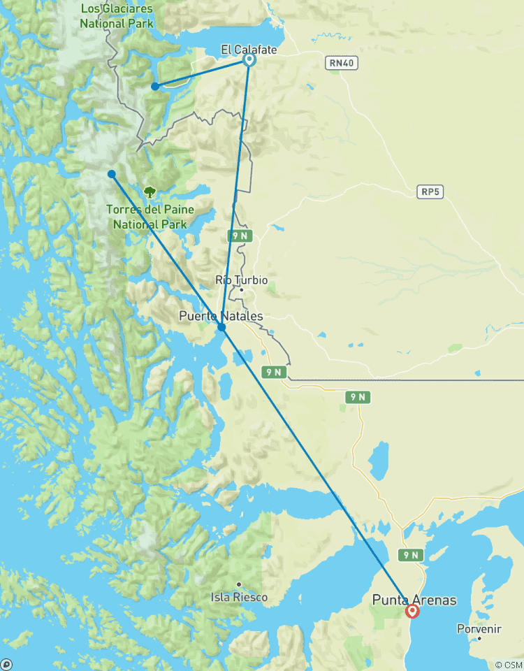 Circuito Glaciares y Torres del Paine. De El Calafate a Punta Arenas (5 Días)