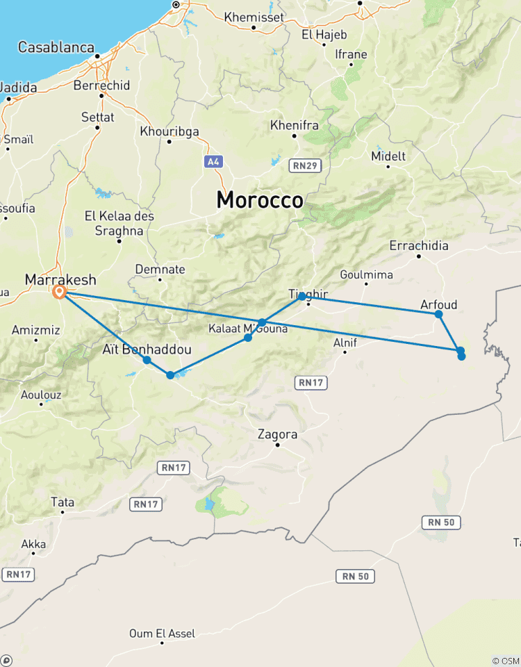 Circuit de 3 jours entre Marrakech et le désert du Sahara avec bivouac de luxe à Merzouga circuit