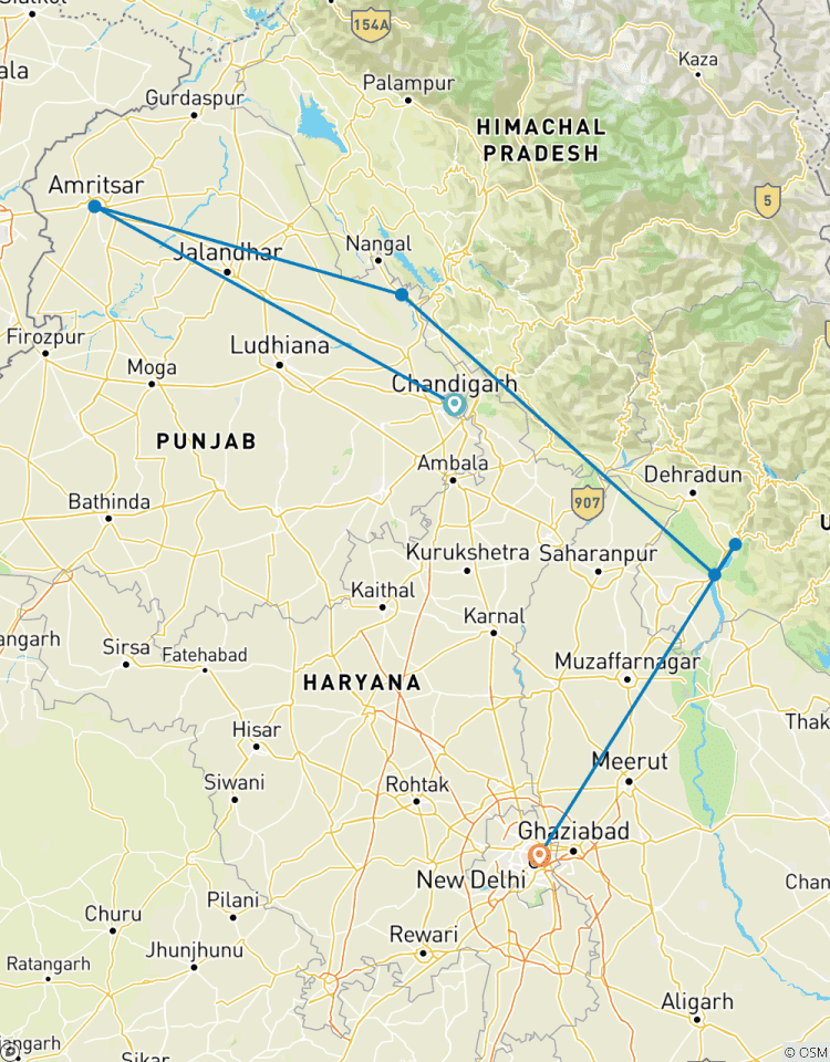 8 jours de visite privée des temples d\'or et de Holly City (pèlerinages religieux dans le Gange) en voiture depuis Chandigarh circuit