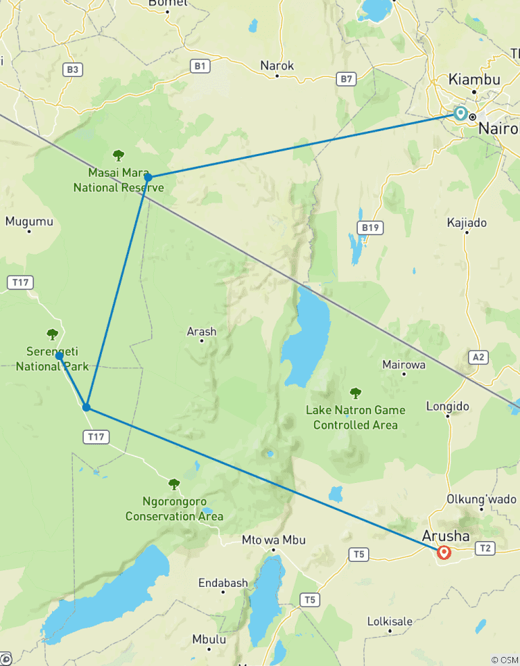 Circuito Paquete de safari privado y económico de 5 días y 4 noches en Kenia y Tanzania con recogida gratuita en el aeropuerto.