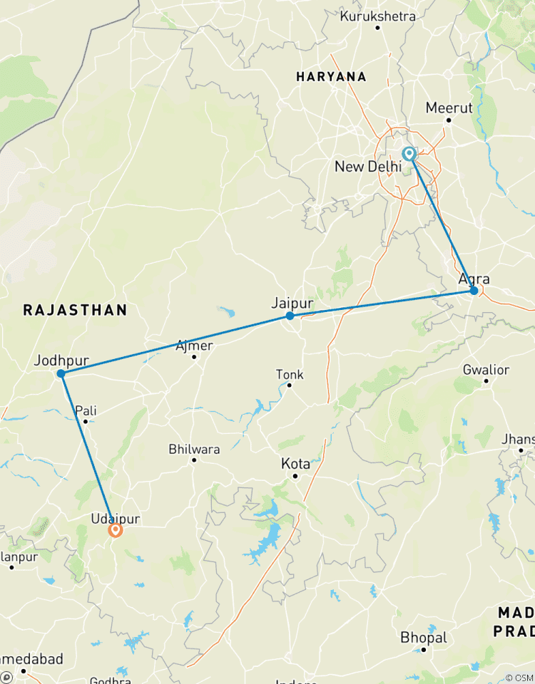 Circuit de 8 jours au Triangle d\'Or avec Jodhpur Udaipur - Delhi, Agra, Jaipur, Jodhpur, Udaipur circuit