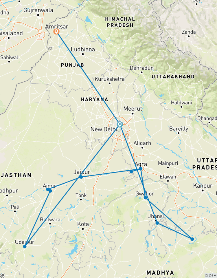 Circuito 14 días 13 noches circuito triángulo de oro con Rajastán, Khajurao, Orchha y Amritsar