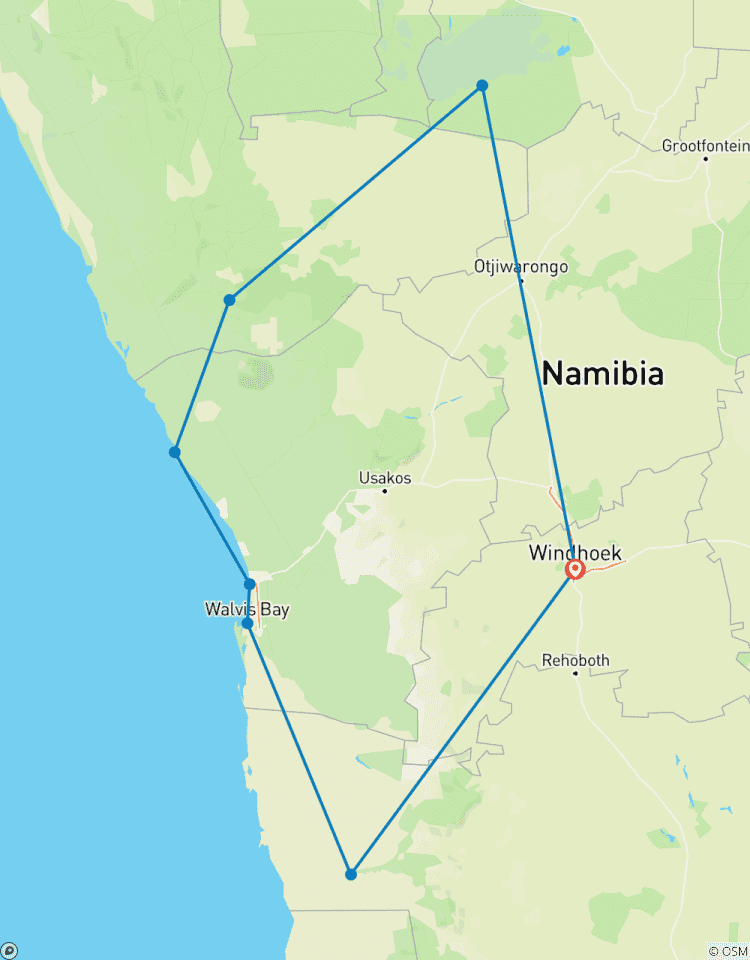 8-Day Sossusvlei, Swakop, Twyfelfontein & Etosha NP (Camping) Tour