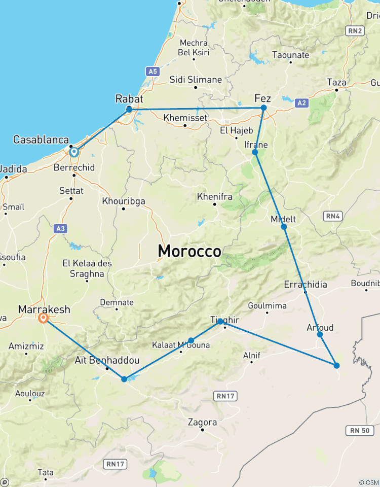 Privatreise von Casablanca nach Marrakesch über Fes, die Merzouga-Wüste und Ouarzazate 5 Tage Rundreise