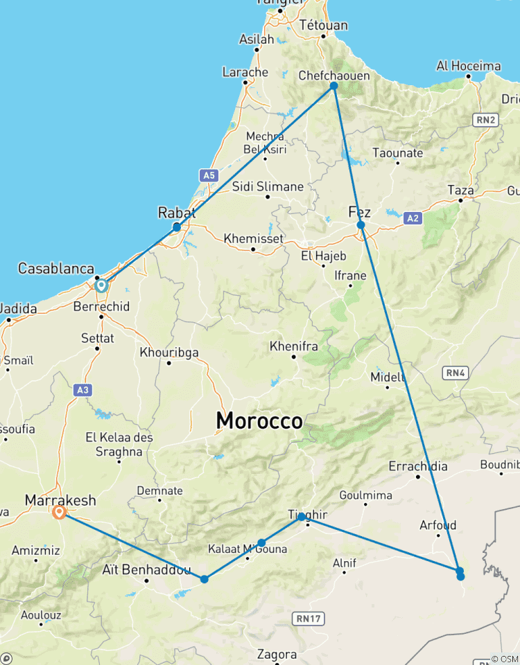 Chefchaouen, Fes und die Wüste Sahara ab Casablanca 6 Tage Rundreise