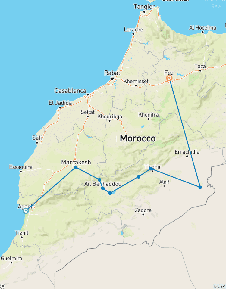 Von Agadir nach Fes mit Marrakesch und Sahara-Wüste Privatreise 5 Tage Rundreise