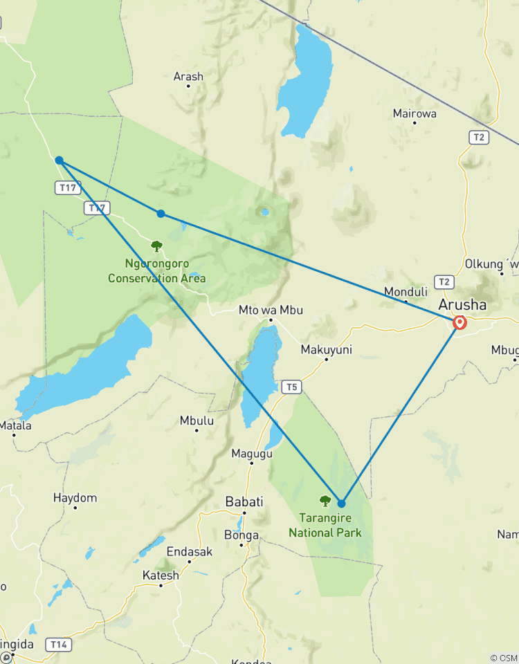 4-daagse kampeersafari naar de nationale parken Tarangire, Ngorongoro en Serengeti-rondreis