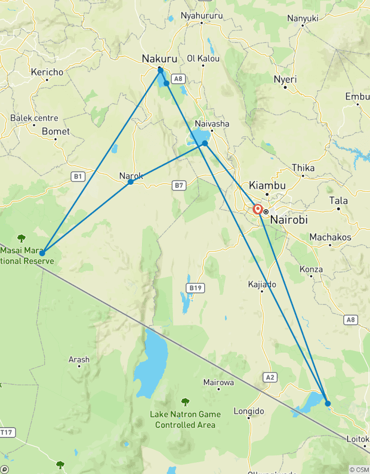 Circuito Safari económico de 7 días por Masai Mara, L. Nakuru, L. Naivasha y Amboseli