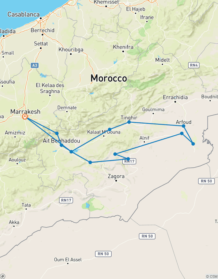 Circuito Excursión de 3 días por el desierto del Sahara desde Marrakech
