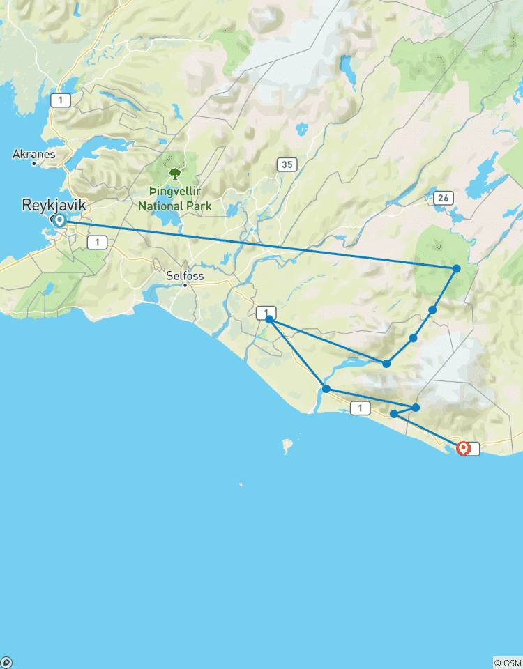 Trek Laugavegur avec randonnée glaciaire - 7 jours (refuges) circuit