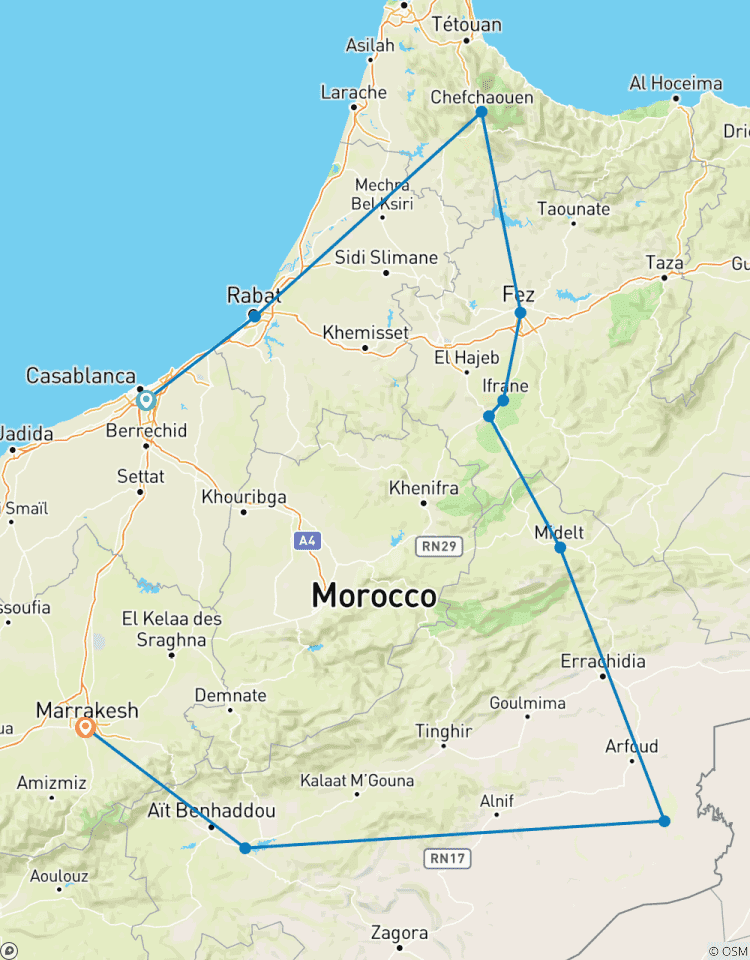 Circuito Privado - 5 días de casablanca a Marrakech visitando Chefchaouen, Fez y el desierto