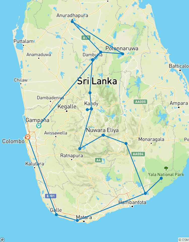 Circuito Vuelta a Sri Lanka de 13 días con conductor privado, vehículo y alojamiento H/B