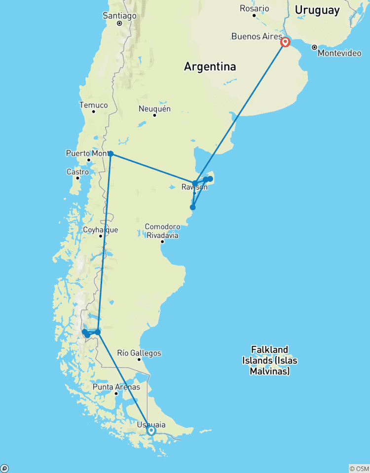 Argentina: Ushuaia, Calafate, Bariloche, Puerto Madryn & Buenos Aires - 11 days Tour